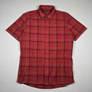 Oakley Pacific Button Down SS Iron Red Check Plaid Shirt Mens Medium